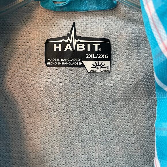 Habit Fishing Shirt Mens Size 2XL Blue Plaid Aqua Lightweight Button Down - Picture 3 of 5